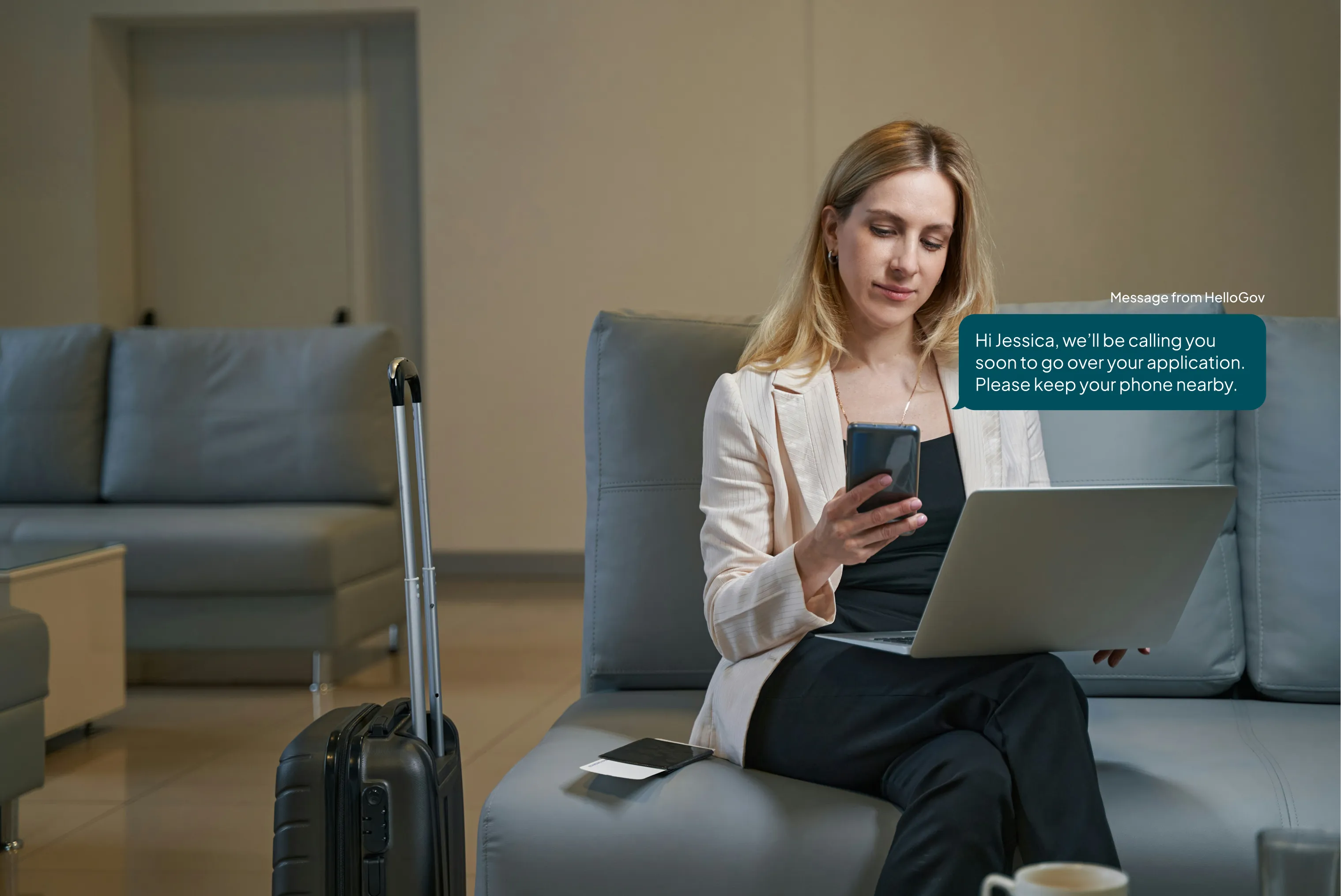 Woman receiving message from HelloGov