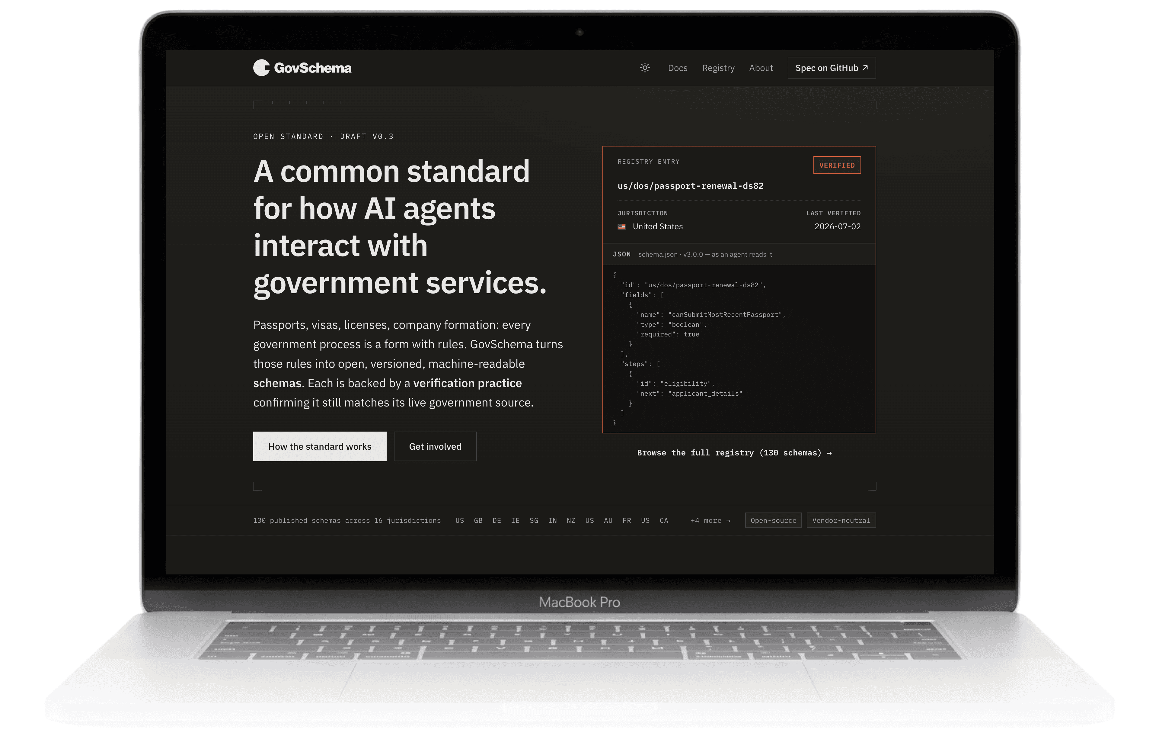 The GovSchema standard shown on a laptop