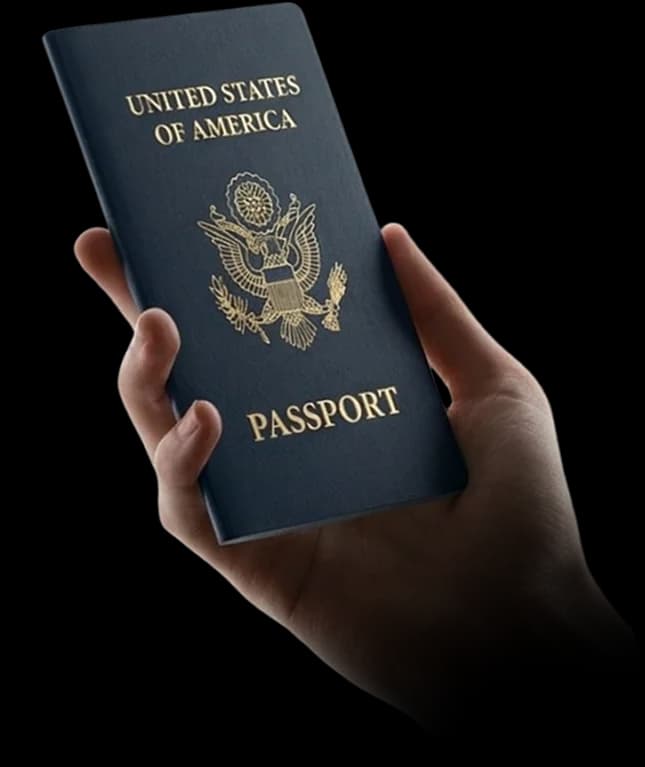 A hand holding a United States passport