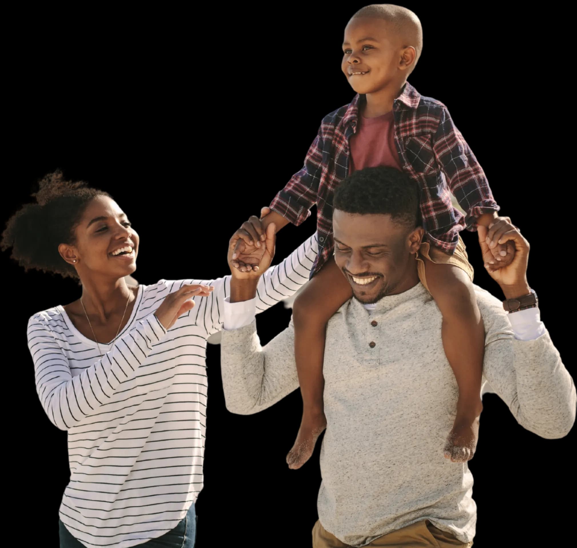 Happy family with their son on dad's shoulders after getting a new passport for everyone through HelloGov