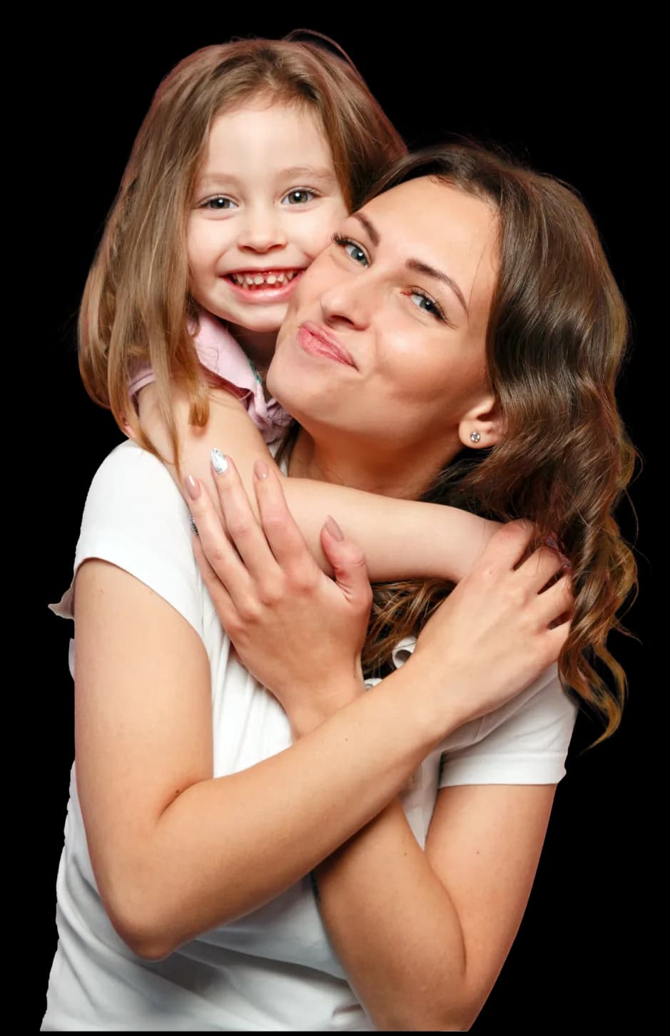 Daughter hugging her mom after receiving a child passport with HelloGov