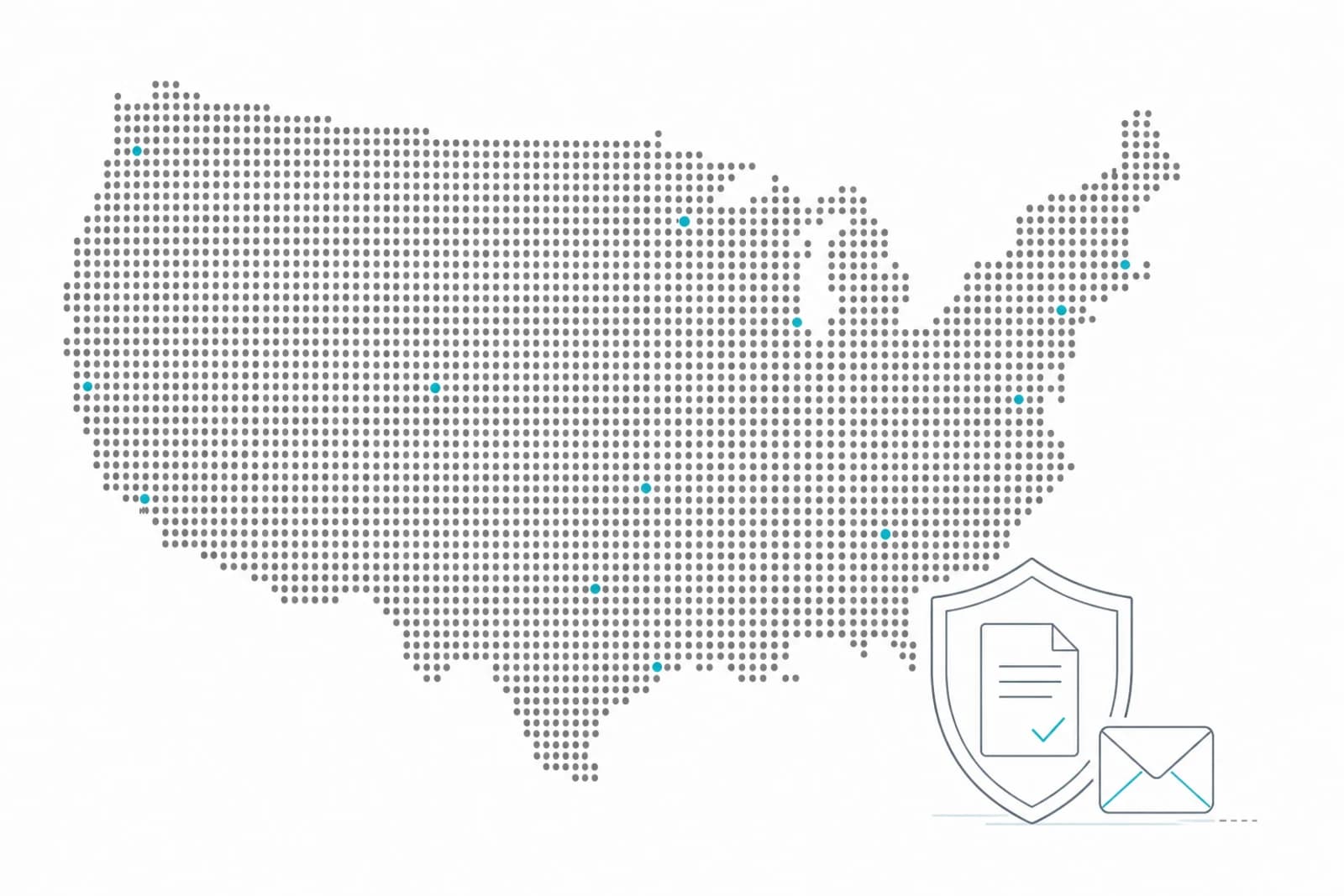 Soft dotted map of the United States marking registered agent coverage in all 50 states